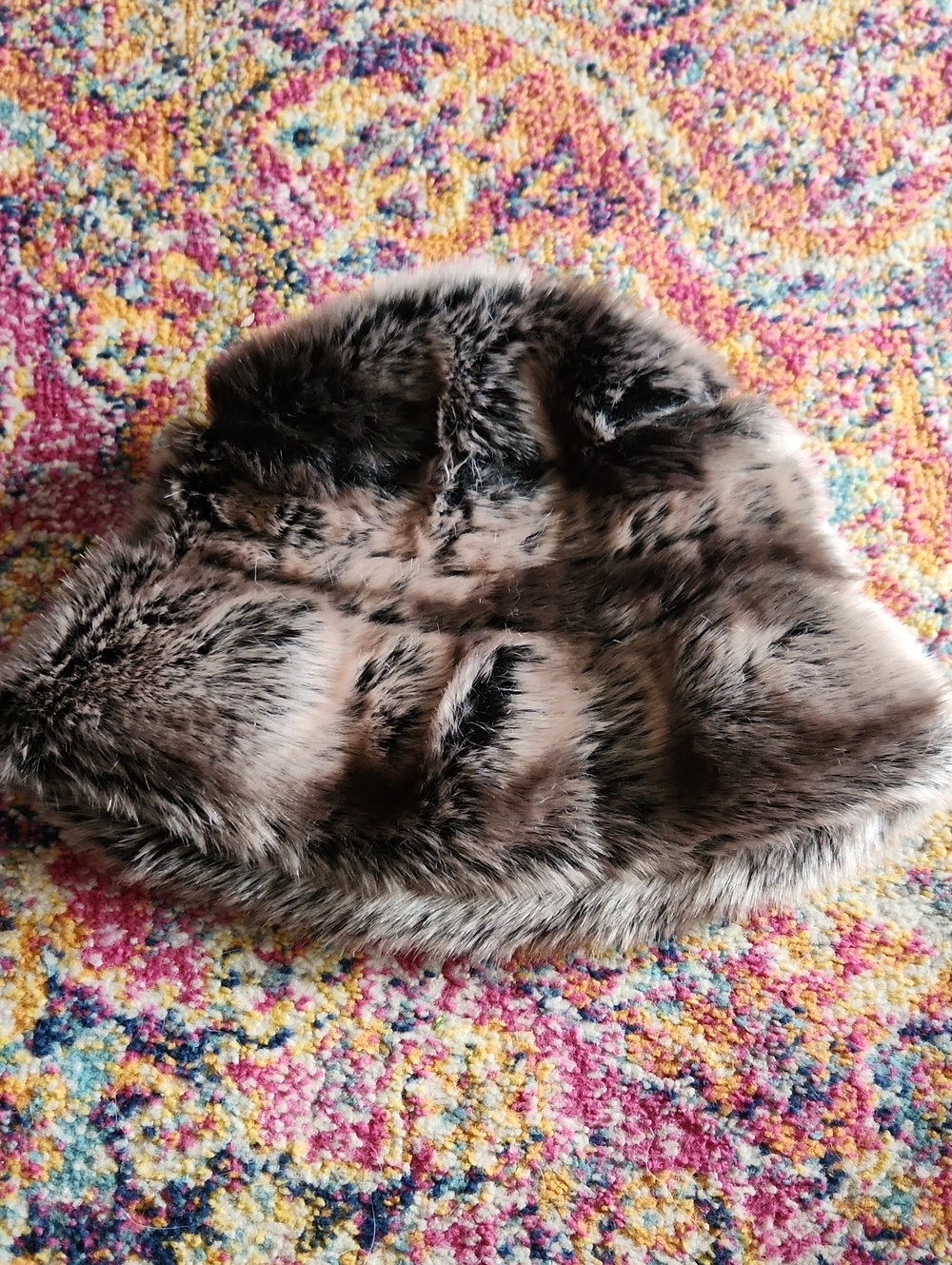 Parkhurst Plush Faux Fur Hat in Brown and Cream